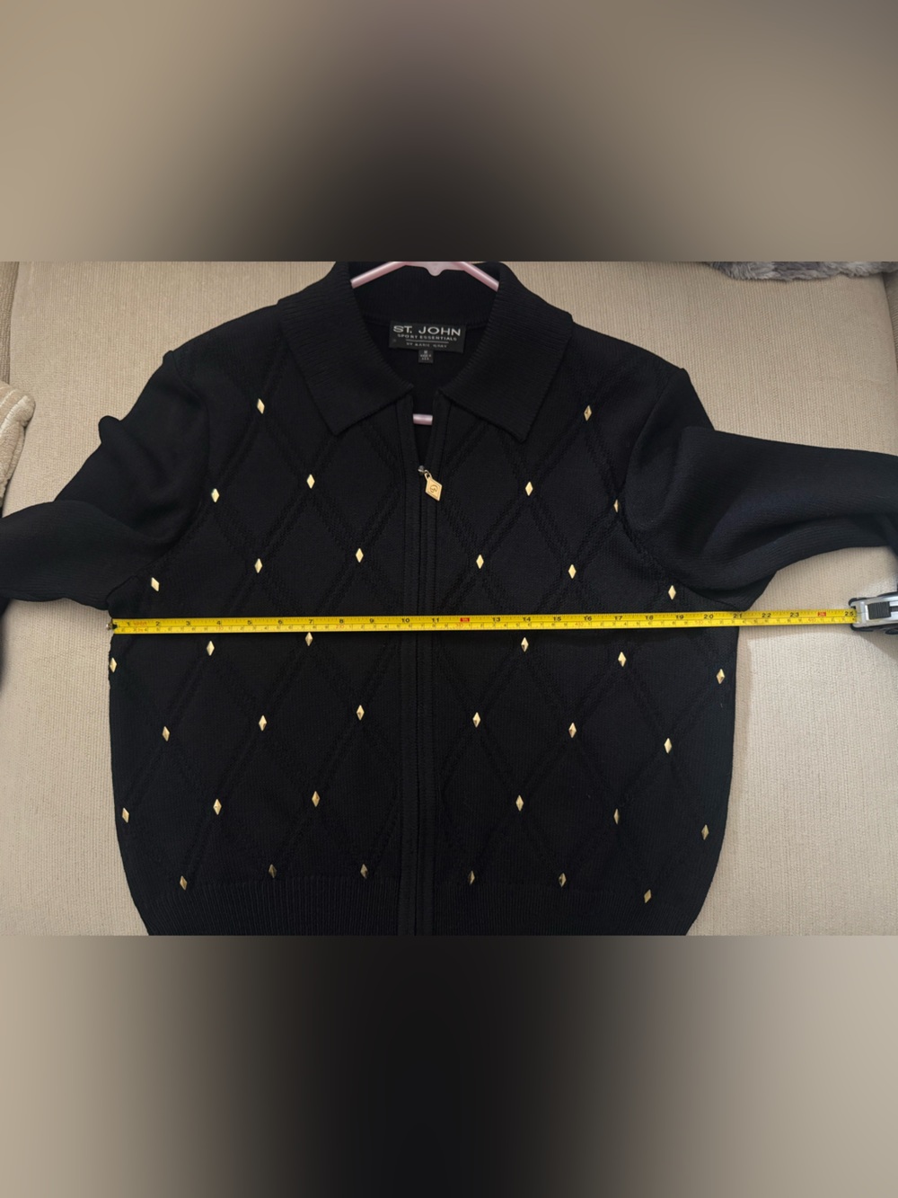 St. John Sport Essentials Marie Gray Black Gold Zip Knit Cardigan M Made USA - Picture 4 of 5